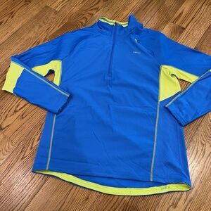 HIND 1/4 Zip Pullover Running Jacket Men's Size L Blue w Lime Accent 10% Spandex